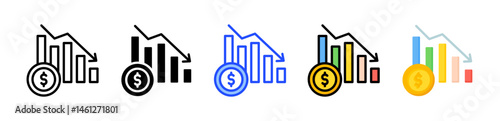 Financial Downfall Icon Collection With Multiple Styles
