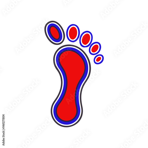 Illustration of a colorful footprint with red and blue accents
