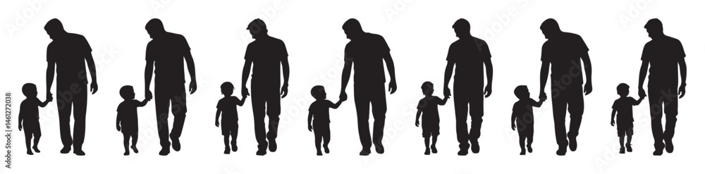 Silhouette of a father and child holding hands, symbolizing love, care, and family bonding Silhouette of a father and child holding hands, symbolizing love, care, and family bonding
