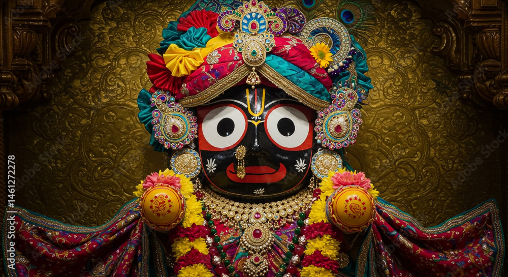 Fototapeta premium Ornate Jagannath Deity in Rich Adornments