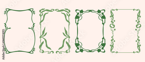 Art Nouveau style abstract floral and plant vector frames set. Decorative vintage ornate whimsical frames