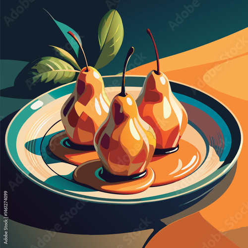 Three sugared pears on a plate.