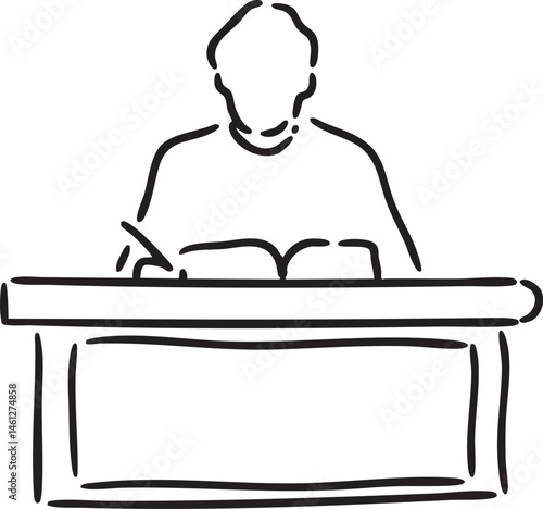 A person is seated at a desk reviewing documents.