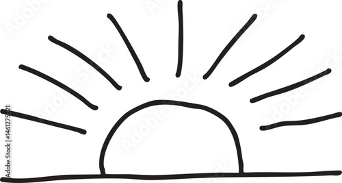 A simple drawing of a rising sun over a