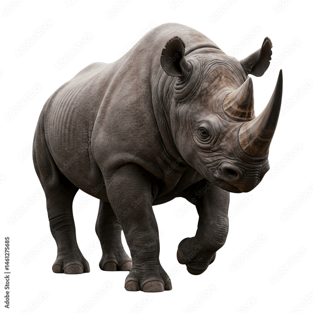 Obraz premium Savanna Strength: Powerful Rhinoceros in Realistic Detail (transparent background)