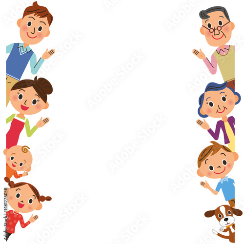 Wallpaper Mural 上半身の三世代家族が余白スペースに手をあげてる Torontodigital.ca