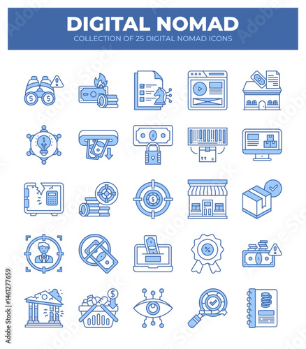 Digital Nomad Icons. Ultimate Guide to Remote Work. Finance. and Business
