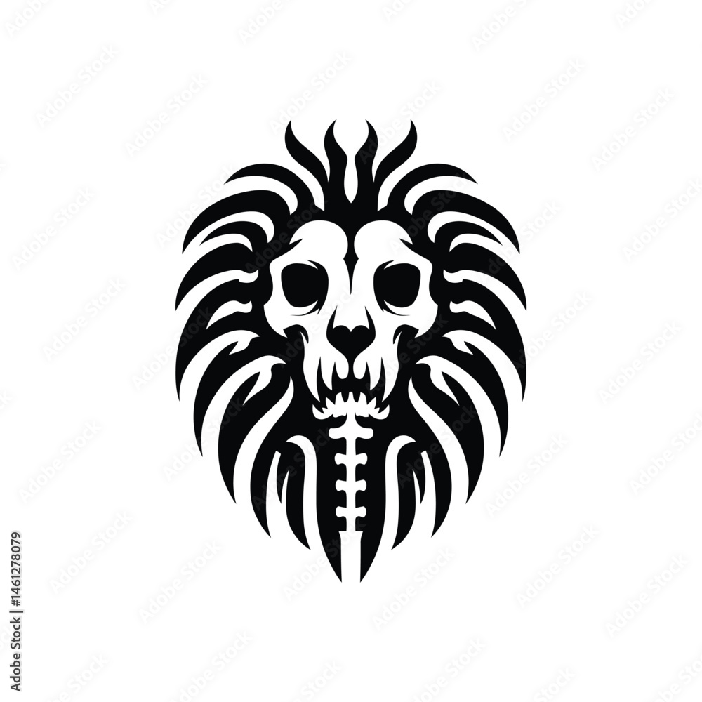 Obraz premium Lion Skull Vector Silhouette Fierce Skeleton Head Design with Tribal Style for TShirts and Prints