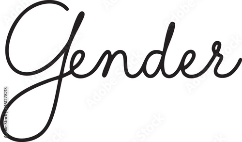 Elegant cursive script displays the word 'Gender' in a clean modern