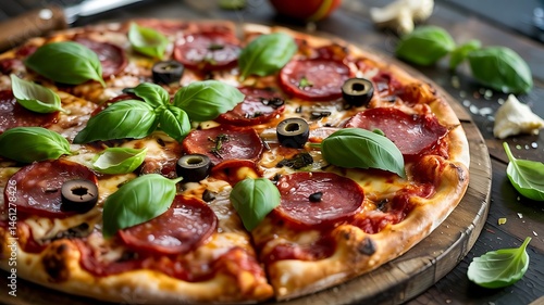 pizza with salami and cheese