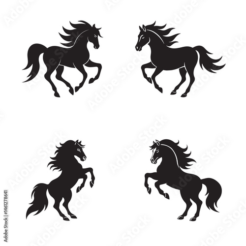 four differnt horses silhouette vector illustration set, ready to be used for creative projects or design.