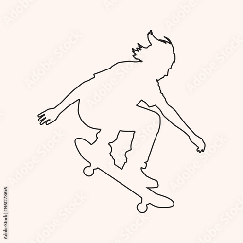 Minimal Skateboarding Line Art Vector Illustration.