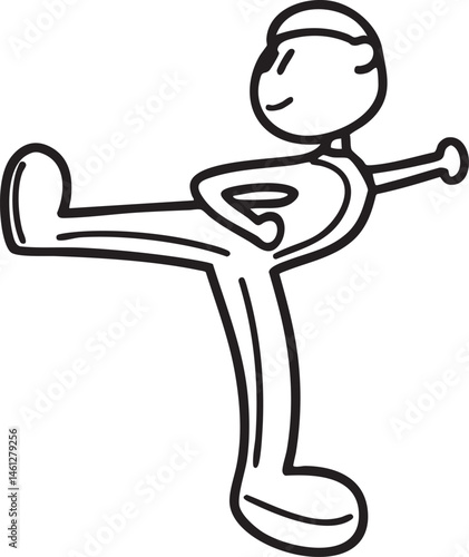 A stick figure skater gracefully balances on one leg.