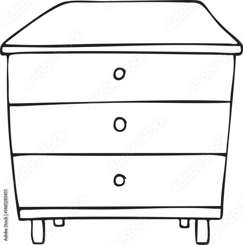 A simple three-drawer chest of drawers sits on a white surface.
