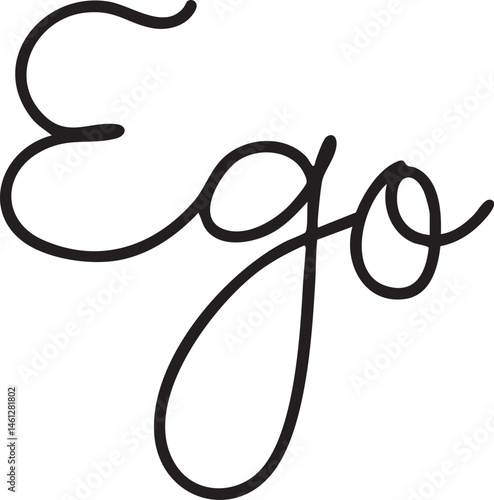 Elegant cursive script displays the word 'Ego' in a bold black outline on a white background.