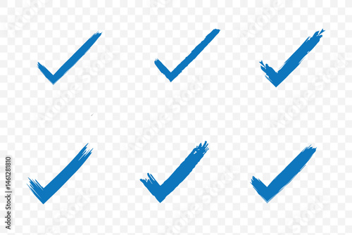 Check mark set. Hand painted grunge brush tick symbol design element. 