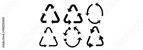 Collection of recycling and rotation arrow symbols. Recycle icons. Recycling arrows. Green icons for packaging, recycling. Ecology, environmentally friendly, environmental management symbols.