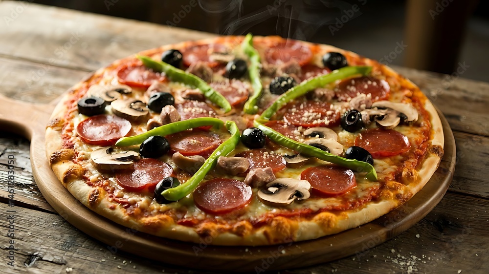 pizza on a wooden table pizza on a wooden table