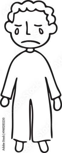 A simple outlined figure stands with a downcast expression.
