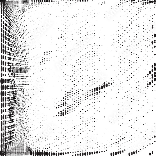 A grayscale portrait depicts a face composed of numerous small overlapping dots creating an abstract human visage.