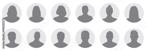 Simple Gray Avatar Icons Representing Male And Female Profiles. 