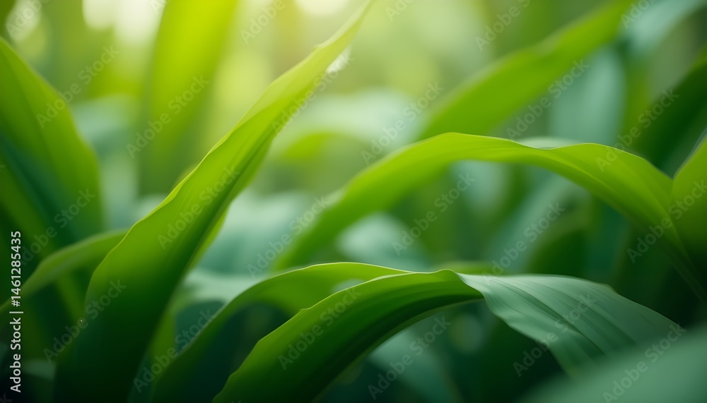 Close-Up of Green Tropical Plant with Flowing Leaves for Abstract Floral Banner Design Close-Up of Green Tropical Plant with Flowing Leaves for Abstract Floral Banner Design