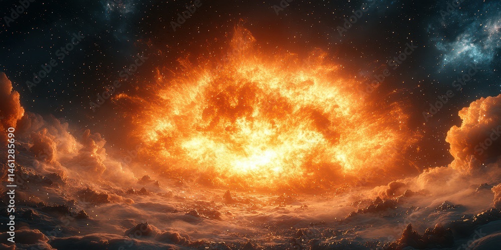 Fototapeta premium Explosive burst of energy in the cosmos illuminates a starry night sky