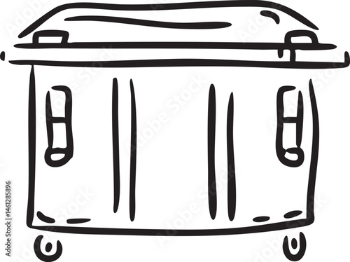 A black waste container stands upright against a white background.