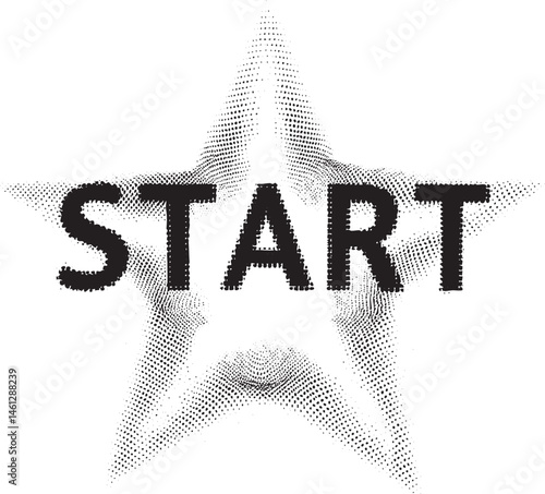 A stylized white star shape with the word 'START' integrated within its form.
