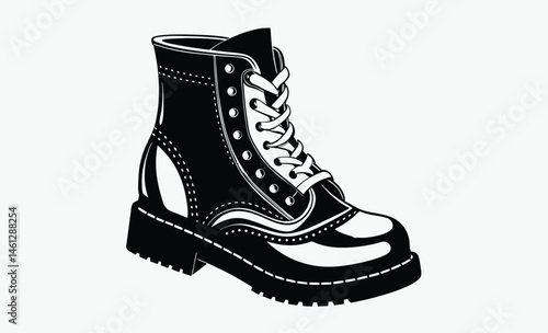 Black boots silhouette, simple boot icon, footwear vector illustration, rugged shoe design, minimal boot shape