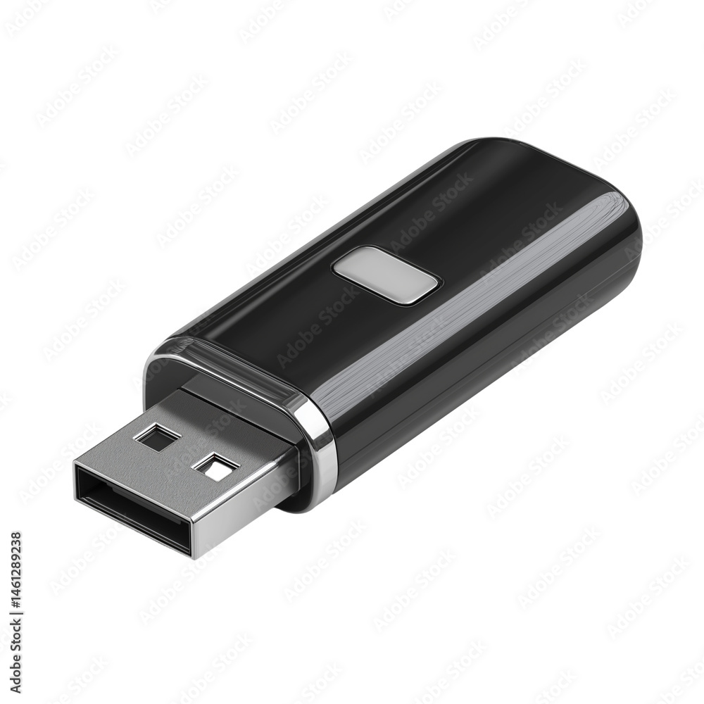 sleek black USB flash drive isolated on white transparent background sleek black USB flash drive isolated on white transparent background