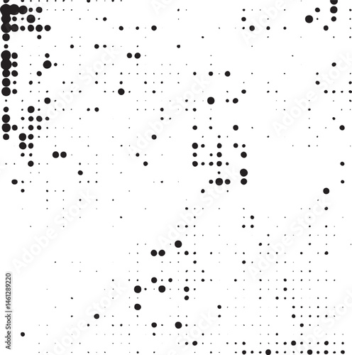 A dense scattering of black dots covers a white background.