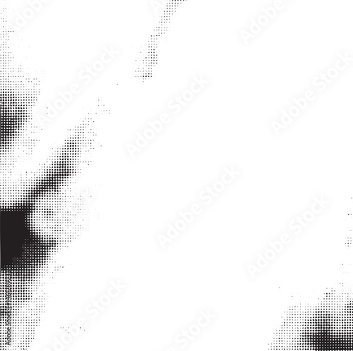 A close-up portrait showcases a partial face with a textured halftone