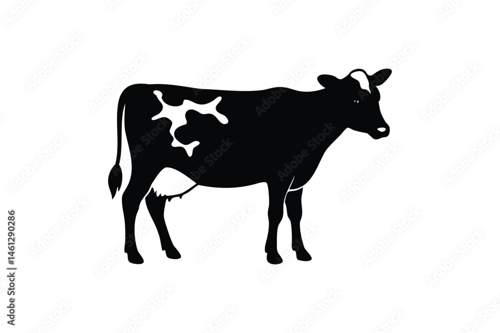 Fototapeta premium Whole Holstein spotted dairy cow icon silhouette on white background