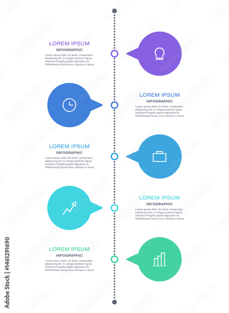 Naklejka premium Vertical infographic timeline with icons and text. Flat design infographics for presentation slides.