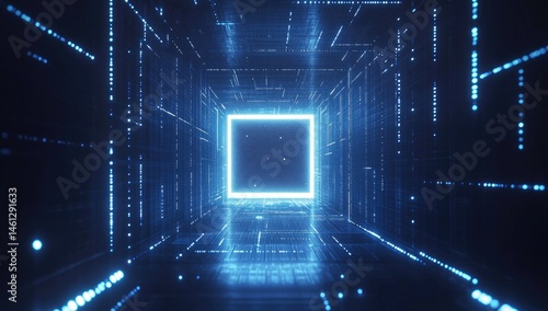 Fototapeta Naklejka Na Ścianę i Meble -  Digital tunnel with glowing square