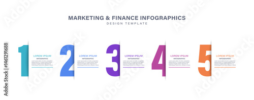 Infographic template with five steps or options. Horizontal numbers with space for data