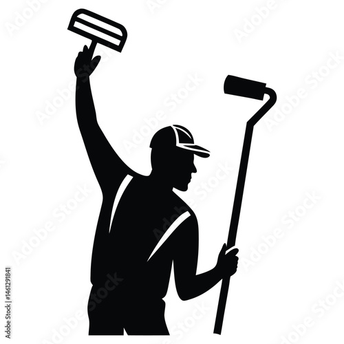 Painter silhouette, A painter is painting a picture on a wall silhouette vector