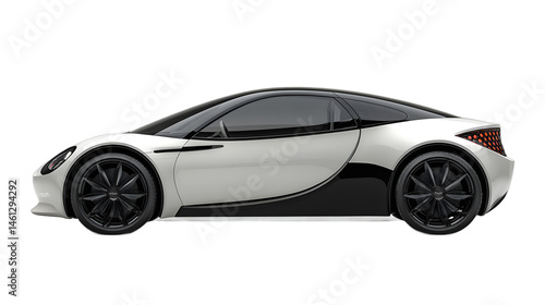 Modern electric car with cut out background, highly detailed illustration of green vehicle for tech design concepts and transportation visuals