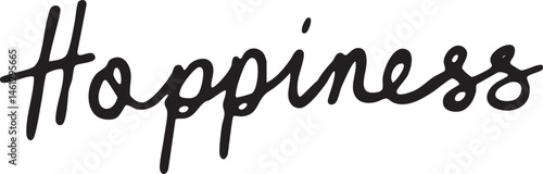 A bold handwritten word 'Happiness' dominates the