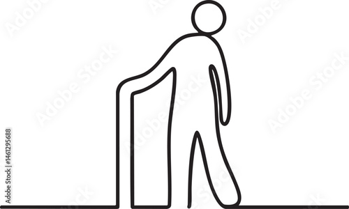 A lone figure leans on a walking stick for support.