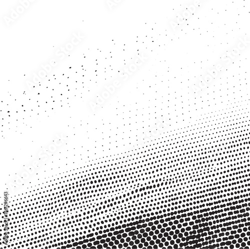 A gradient of overlapping black and white dots creates a dynamic abstract