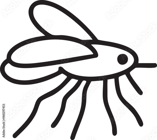 A simple black outline of a flying insect.