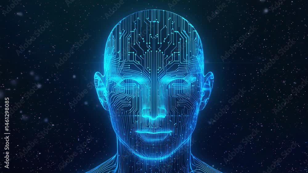 Digital Human Head with Circuitry in Space Digital Human Head with Circuitry in Space
