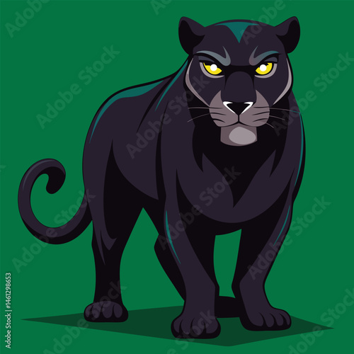 Powerful black panther stares intensely.