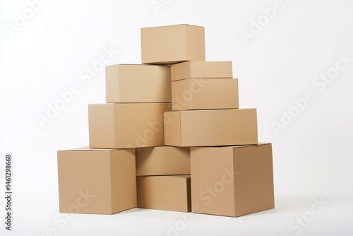 Obraz na płótnie A stack of cardboard boxes arranged creatively on a white background, perfect for packaging or shipping concepts. w salonie
