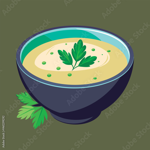 Creamy soup garnished with fresh parsley.