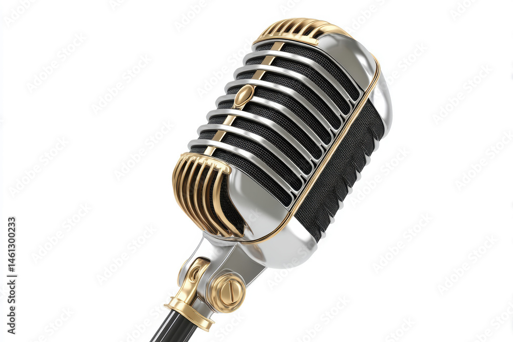 Fototapeta premium Vintage microphone with elegant design resting on a stand, captivating retro audio enthusiasts