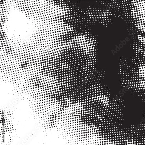 A grayscale portrait reveals a partial face with dynamic dot