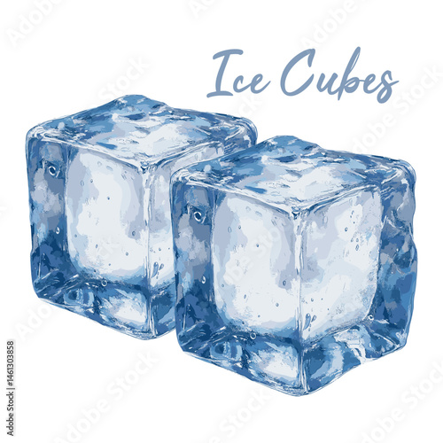 ice cubes in watercolor illustration style, isolated vector on white background